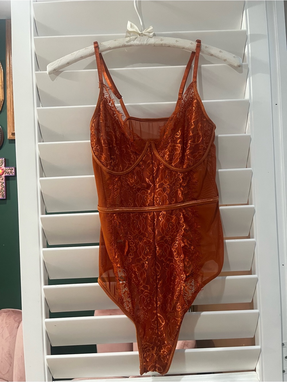 Rust Lace Mesh Bodysuit